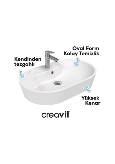 Creavit Topic Tezgah Üzeri Çanak Lavabo 70cm Beyaz Tp172-00cb00e-0000