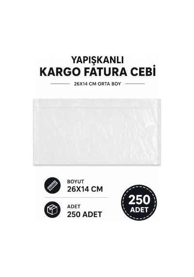 26x14 Cm Orta Boy Yapışkanlı Kargo Fatura Cebi 250 Adet