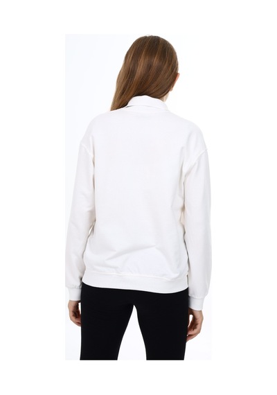 Toontoy Kız Çocuk Oversize Polo Yaka Düşük Omuz Nakış Baskılı Sweatshirt - 2 İplik Ekru