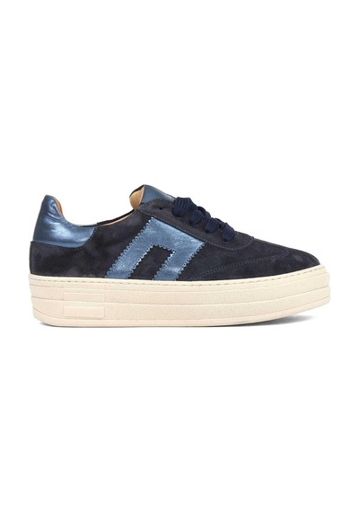 Kadın Lacivert Bağcıklı Kalın Tabanlı Süet Deri Sneaker