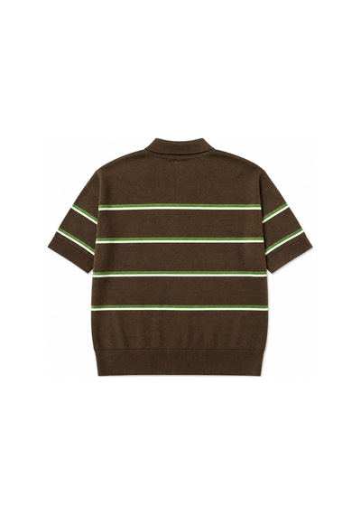 Maison Velora Kadın Kahverengi Wardrobe Essentials Yazlık İplik Çizgili Polo Yaka Triko Bluz Kahverengi Kahverengi