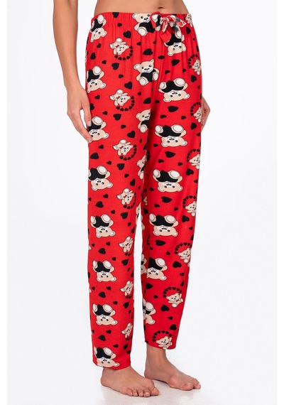 Kompedan Kadın Süet Kalpli Ayıcık Desenli Pijama Tek Alt Desen 16