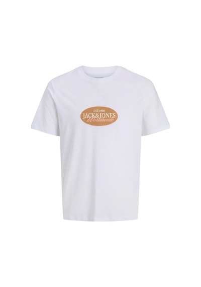 Jack & Jones Jorcatskılls Front Baskılı Erkek Tişört Bisiklet Yaka Kısa Kollu Beyaz