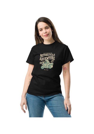 Wildstyle Motorcycle Adventure Motosiklet Macera Vintage Yol Baskılı Unisex Bisiklet Yaka Pamuklu Tişört - Siy