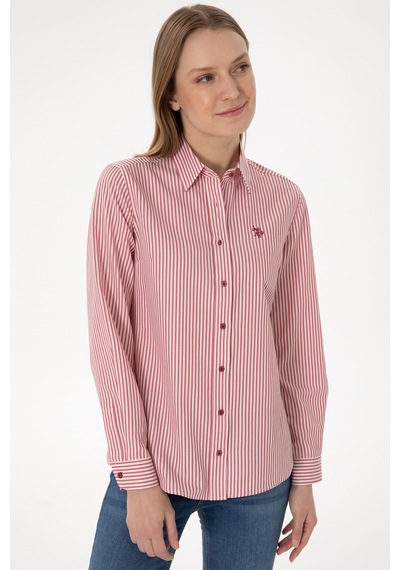U.S. Polo Assn. Kadın Vişne Çizgili Uzun Kollu Gömlek 50306407-VR223 U.S. Polo Assn. Kadın Vişne Çizgili Uzun Kollu Gömlek 50306407-VR223