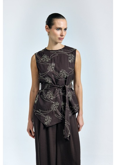 Sateen Dina Bluz - Koyu Kahve-137325