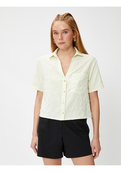 Koton Crop Gömlek Kısa Kollu Cepli Sarı 3sak60227uw Sarı