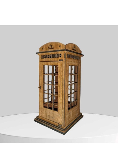 Ahşap Dekoratif Işıklı Londra Telefon Kulübesi - Mumluk, Dekoratif, Süs Ceviz
