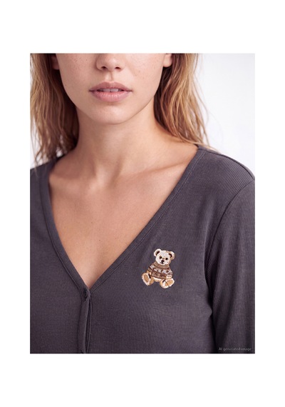 Lcw Dream Gri V Yaka Nakışlı Kadın Pijama Takım
