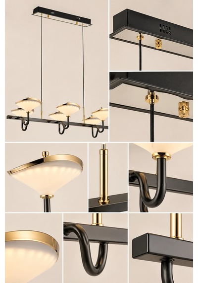 6'lı Modern Premium 3 Renkli Ledli Sarkıt Avizesi Salon Mutfak Yemek Masası Üstü Şık Modelleri 144w Bej