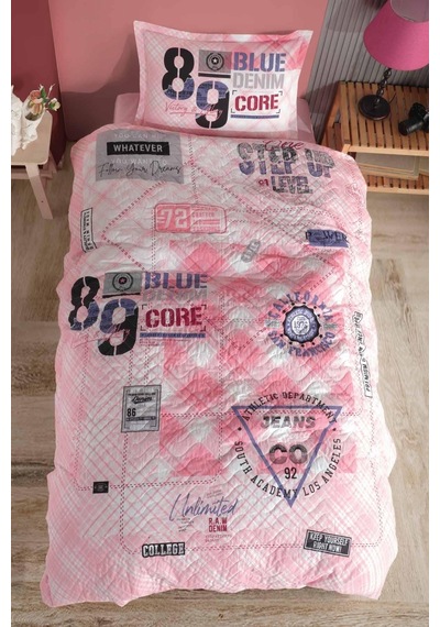 Clasy Ranforce 4 Mevsim Set Tek Kişilik  Denim V1 Pembe