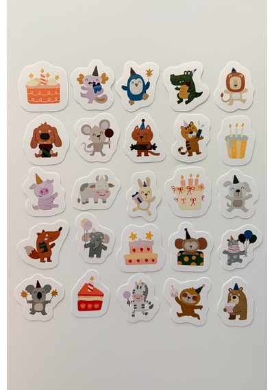 Sevimli Hayvanlar Doğum Günü 25 Parça Sticker Paketi Suya Dayanıklı Laptop Termos Telefon Etiket Seti