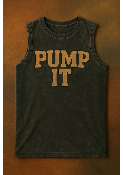 Technomonkey Siyah Erkek Pamuklu Antrenman Sporcu Atleti Oversize Yıkamalı Pump It Baskılı Kolsuz T-shirt