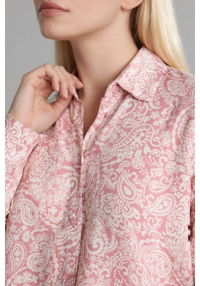 Defacto Loose Fıt Gömlek Yaka Baskılı Uzun Kollu Tunik T0609az26sppn623 Pembe-pn623