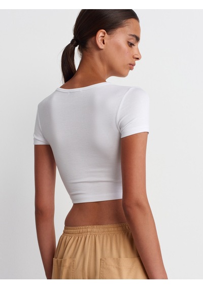 Dilvin Modal Crop Top Beyaz