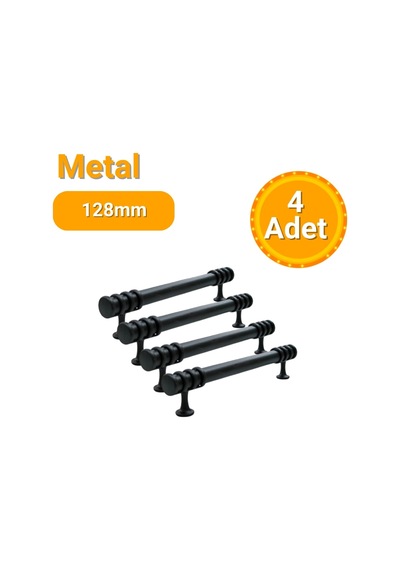 4 Adet Halka Boru Siyah Metal Mobilya Kulpu 128mm Siyah