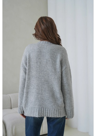 Park Karon Kadın Bisiklet Yaka Yumuşak Dokulu Oversize Triko Kazak 3032 Gri