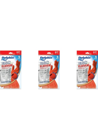 Dolphin Lateks Bulaşık Temizlik Eldiveni Kırmızı S 7-7.5 3'lü
