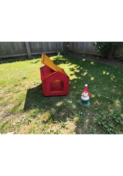 Pırıl Dış Mekan Su Geçirmez Sabitlenebilir Fermuarlı Jumbo Kedi Köpek Evi Sarı Kırmızı 52x48x48cm
