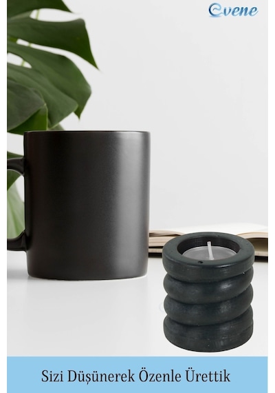 Mumluk Şamdan Tealight Ve İnce Mum Uyumlu Spiral Model - Siyah