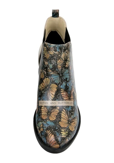 Kadın Vegan Deri Bej Bilekte Bot - Moths And Butterflies Tasarım Multicolor