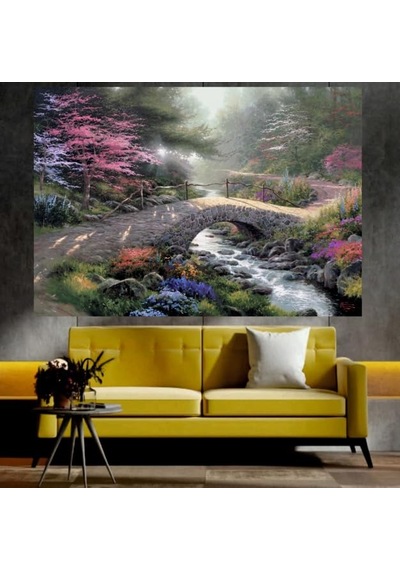 Köprü Ve Nehir Manzaralı Sanatsal Dekoratif Duvar Tablosu 70x100 Cm