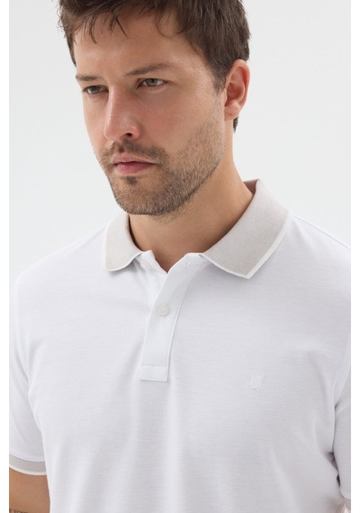 Beyaz-gri Polo Yaka Pike Kısa Kol Slim Fit %100 Pamuk Tişört 1011260171 Beyaz - Gri