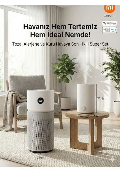Xiaomş 125m² Geniş Alan Etkili Akıllı Hava Temizleme Makinesi Koku Duman Ve Tüy Giderici + Nemlendirici Beyaz