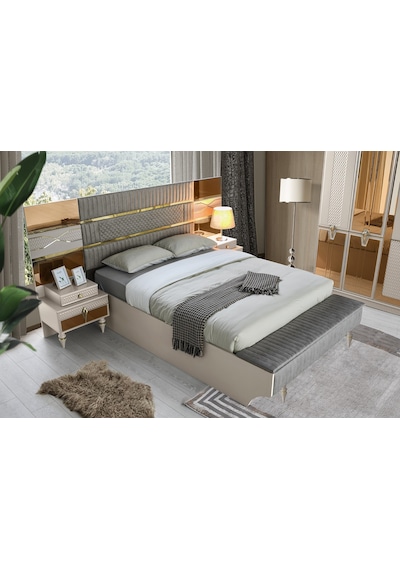 Marsilya Bazalı Karyola Ve Başucu-bench'li +2 Adet Komodin 160 x 200 CM