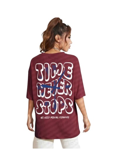 Kozia Outdoors Malkoçbey Time Baskılı Oversize Basic T-shirt Bordo