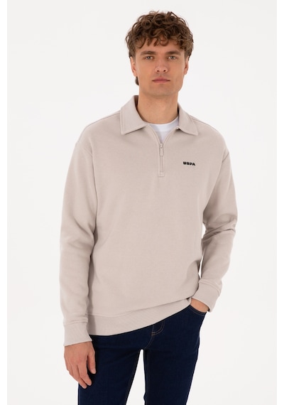 U.S. Polo Assn. Erkek Regular Fit Yarım Fermuarlı Şardonlu Taş Basic Sweatshirt 50313783-VR049