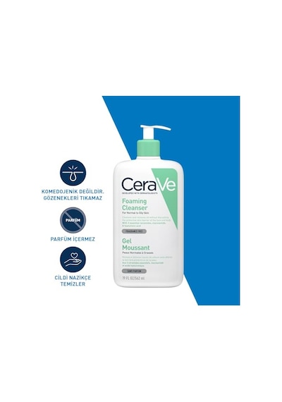 Cerave Normal Ve Yağlı Ciltler İçin Seramid İçerikli Köpüren Temizleyici Yüz Vücut 562 Ml
