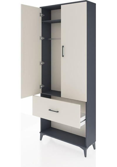 Arges Dolap 2 Raflı Tek Çekmeceli Tek Askılı 88x30x221 Antrasit-aytaşı Antrasit