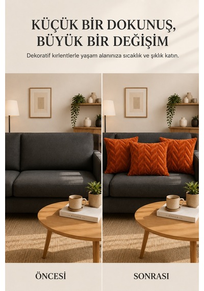 Wellsoft Dekoratif Kırlent Kılıfı 45x45 Ve 30x50 Peluş Koltuk Kanepe Yastık Kılıfı Kiremit 30 x 50