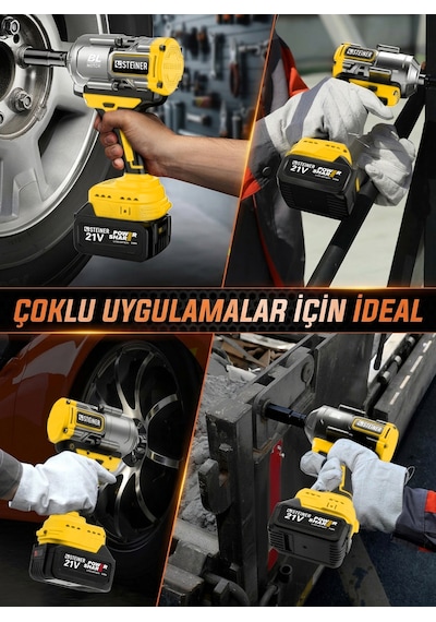 Steiner 21v 1100 Nm Kömürsüz Torklu Çift Akülü 10 Pilli 1/2 Sarı Şarjlı Somun Sıkma Sökme Makinesi + 38 Parça
