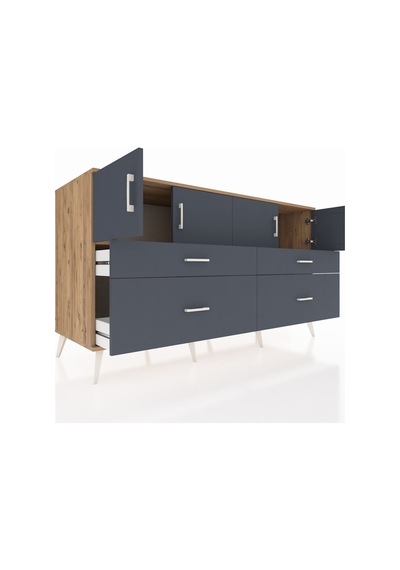 Kronos Konsol 2 Raflı 4 Çekmeceli 4 Kapaklı 176x59x99 Çam-antrasi Çam-antrasit
