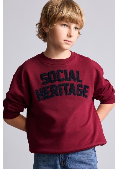 Defacto Oversize Bisiklet Yaka Nakışlı Sweatshirt Erkek Çocuk H9695a826wnbr248 Bordo-br248