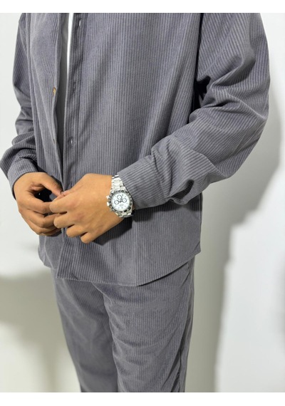 La Boum Kadife Gömlek Pantalon İkili Takım - Rahat Kesim Siyah