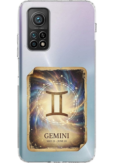 Xiaomi Mi 10 T Pro İle Uyumlu Burç Kartları İkizler Tasarımlı Şeffaf Silikon Kılıf Şeffaf