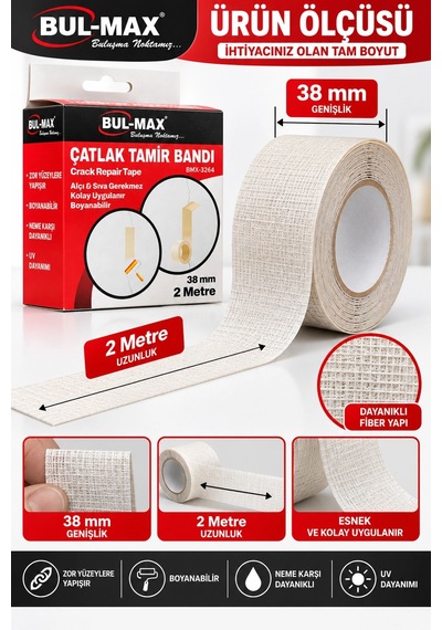 Çatlak Tamir Bandı 38 Mm X 2 Metre Boyanabilir Neme Ve Uv Ye Dayanıklı Duvar Onarım Bandı