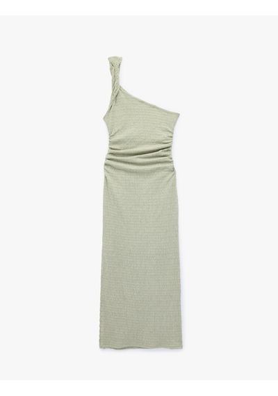 Koton Bürümcük Kumaş Tek Omuz Kolsuz Slim Fit Drapeli Uzun Elbise Mınt 6sal80205ık Mint