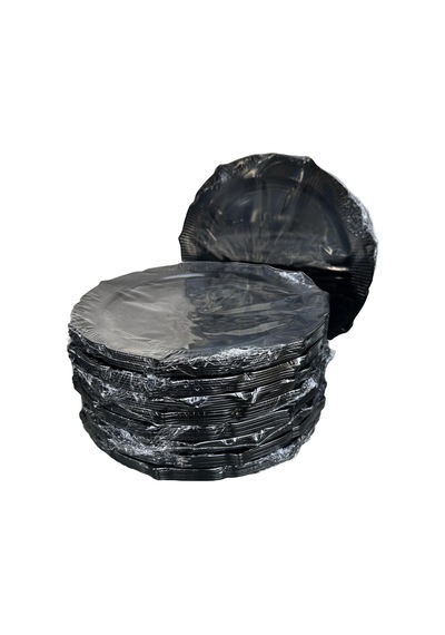 Omeyva Davet Parti Sunum Doğum Günü Siyah Renkli Sert Plastik Mika Tabak - 22 Cm. -6 Adetlik 10 Paket Siyah