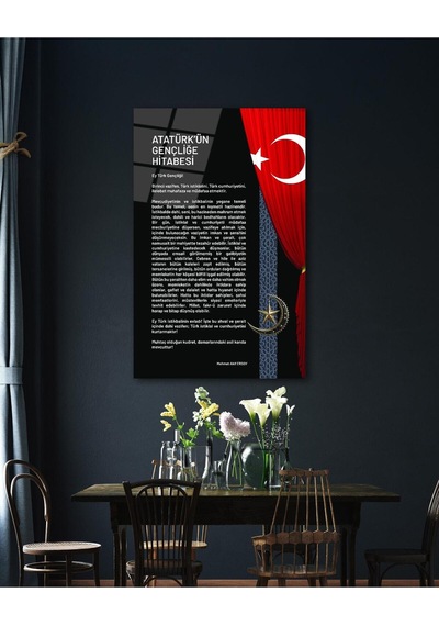 Atatürk'ün Gençliğe Hitabesi Cam Tablo Modern Ev Ofis Salon Hediyelik Büyük Tablo Duvar Dekoru