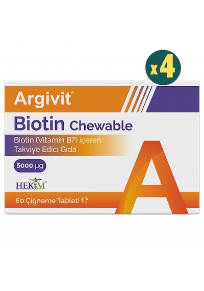 Argivit Biotin Chewable B7 Vitamini İçeren Takviye Edici Gıda 60 Çiğneme Tableti 4 Adet