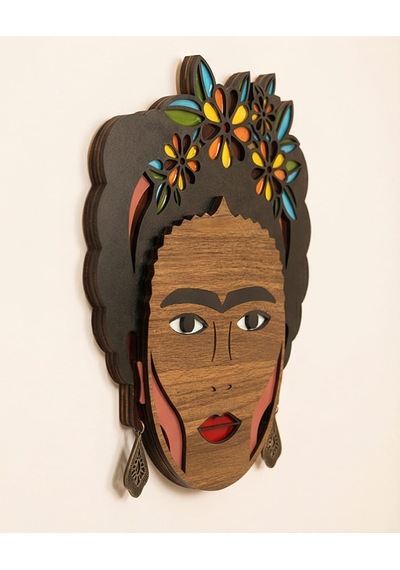 Frida Kahlo Mdf Ahşap Duvar Maskı - Çiçek Taçlı Dekoratif Duvar Sanatı 0