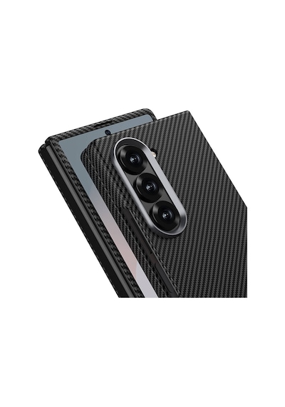 Nourthkiingdom Galaxy Z Fold 6 Uyumlu Kamera Korumalı Karbon Fiber Tasarımlı Arka Yüzey Nrtk Kıpta Karbon Kapak Kırmızı