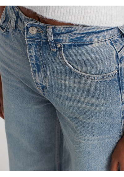 Dilvin 72039 Dökümlü Geniş Denim Pantolon-mavi Mavi