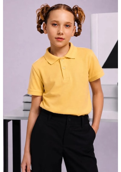 Minigimin Cicileri Polo Yaka Kısa Kol Unisex Çocuk Okul Tşörtü - Sarı