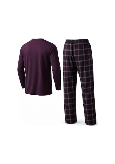 Mutlu City Erkek Mevsimlik Uzun Kollu 3 Düğmeli Ekose Alt Pijama Takımı 16652 Vişne