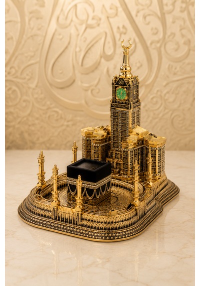 Mescid-i Gold Dekoratif Biblo 28x26 Cm Kâbe Saat Kulesi Polyester İslami Ev Ve Ofis Dekoru 1